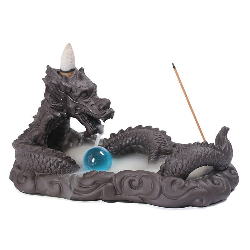 ATELIER-TIBET – Brûleur Dragon Argile Pourpre – Symbole de Chance et Protection
