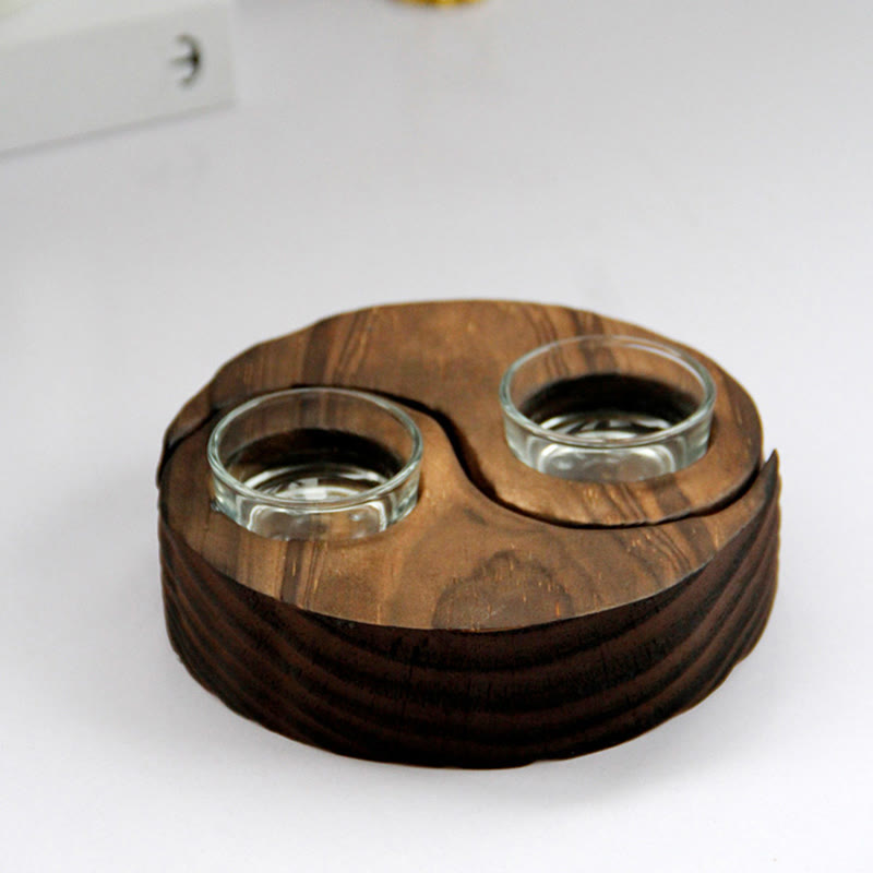 ATELIER-TIBET Porte Bougie Yin Yang en Bois pour Autel Spirituel