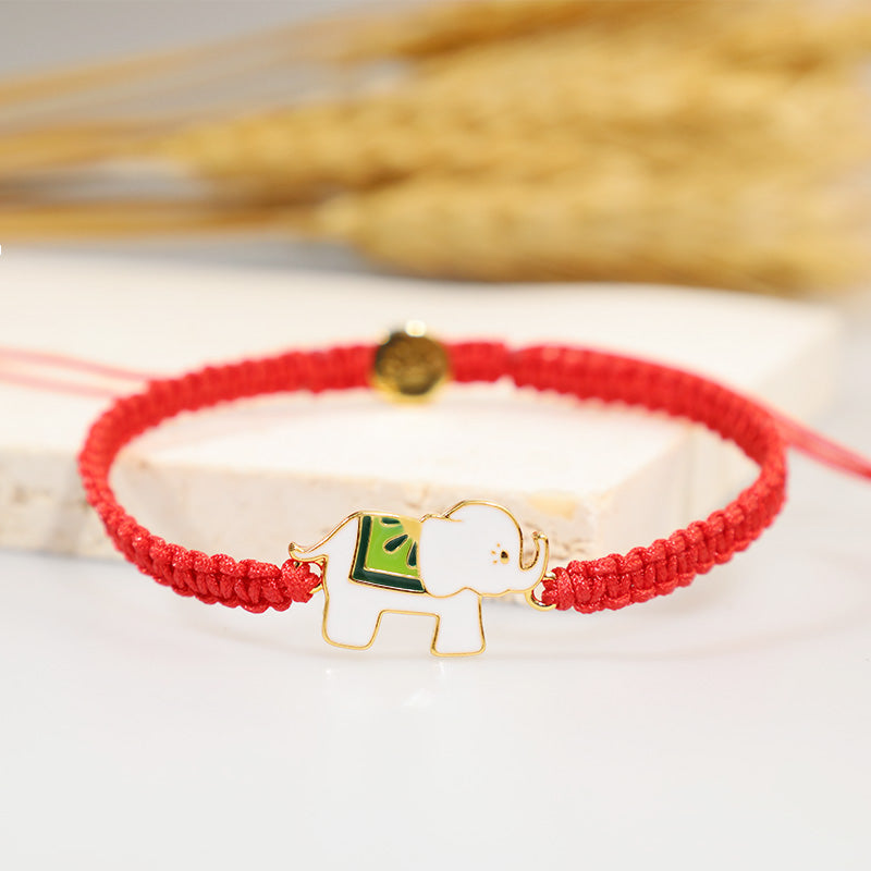 ATELIER-TIBET Bracelet Éléphant Argent 925 & Cordon Rouge Ajustable