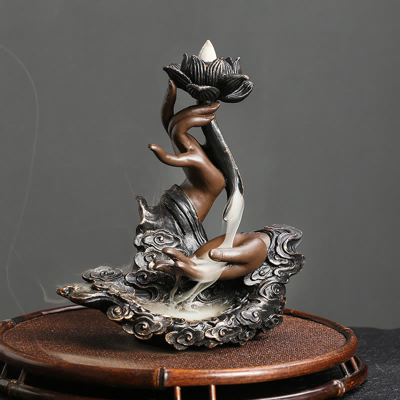 ATELIER-TIBET – Brûleur d’Encens Lotus & Bouddha en Résine – Backflow & Décoration Zen