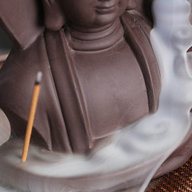 ATELIER-TIBET Brûleur d’Encens à Reflux Bouddha en Argile Pourpre – Design Lotus