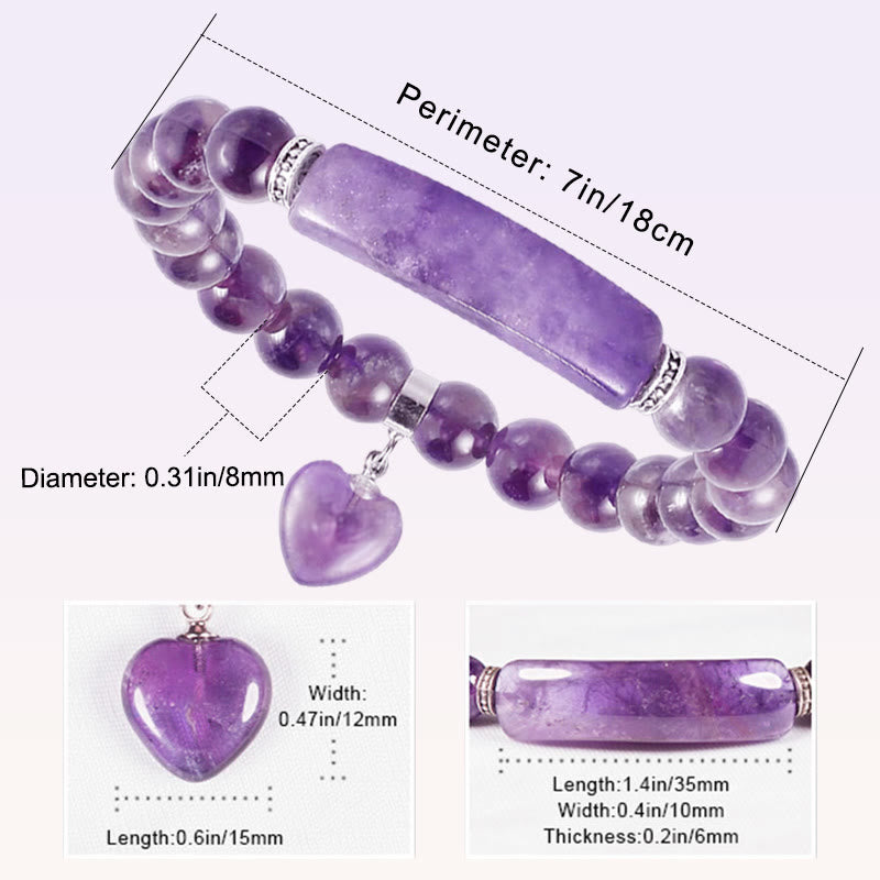 ATELIER-TIBET – Bracelet en Améthyste Naturelle Forme Cœur 8 mm, Perles Artisanales