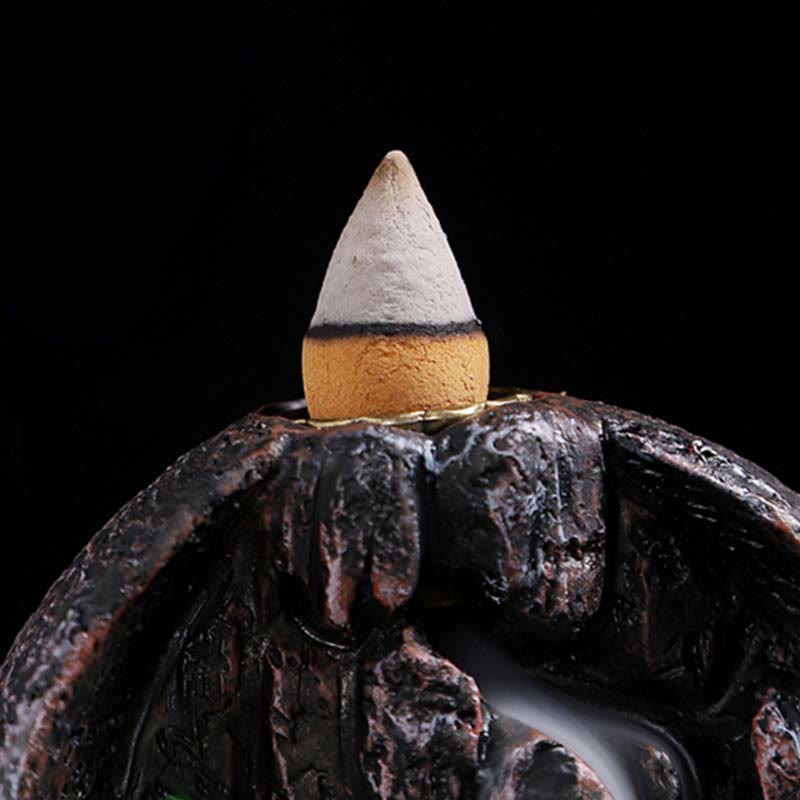 ATELIER-TIBET Brûleur d'encens à reflux en résine de méditation à motif de ponts de montagne