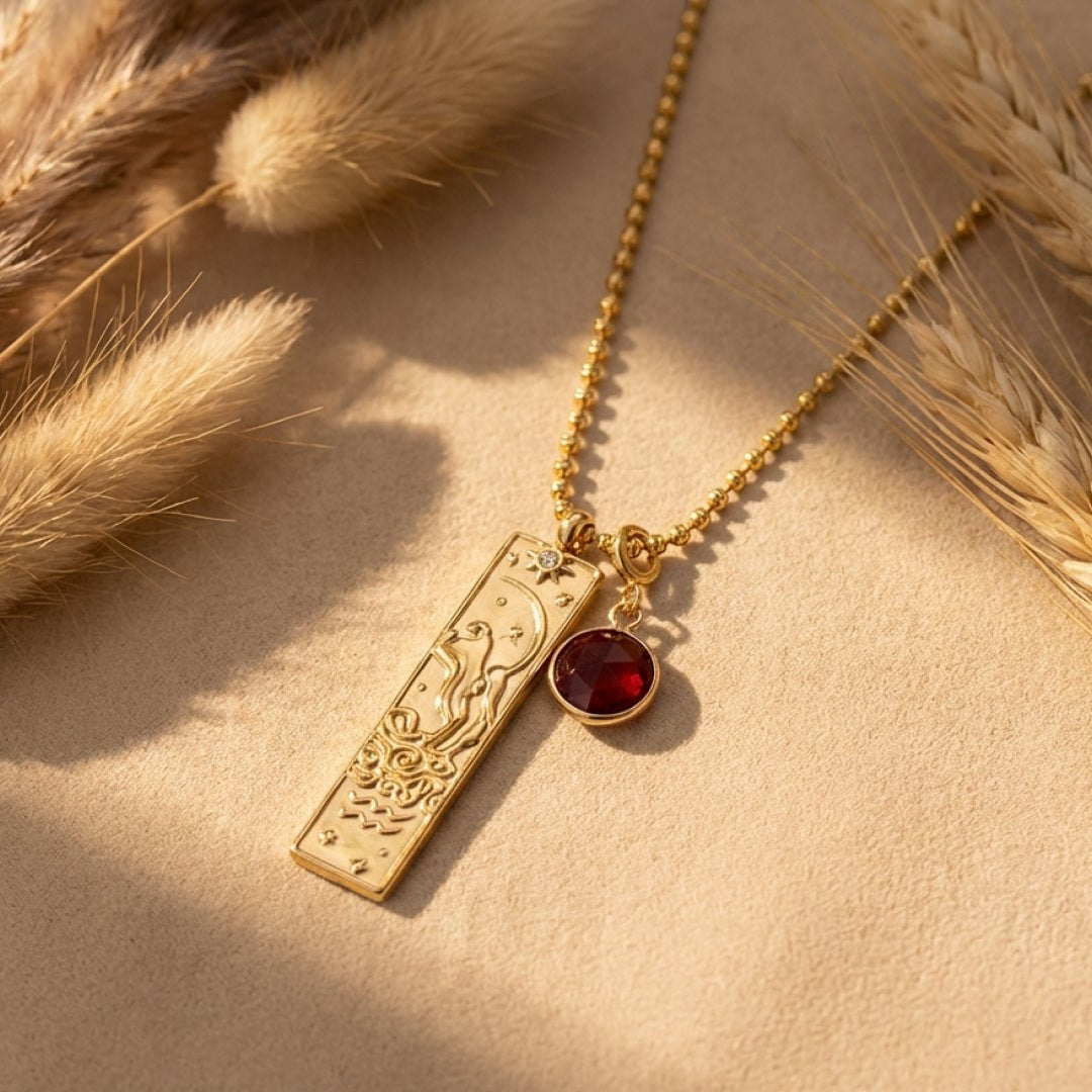 ATELIER-TIBET – Collier Rectangle - Signe Astrologique et sa Pierre Naturelle