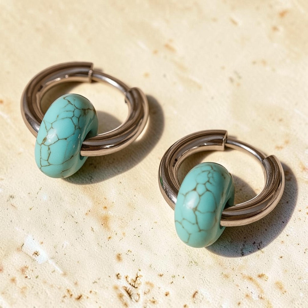 ATELIER-TIBET – Boucles d'Oreilles Double Créole en Pierres Naturelles