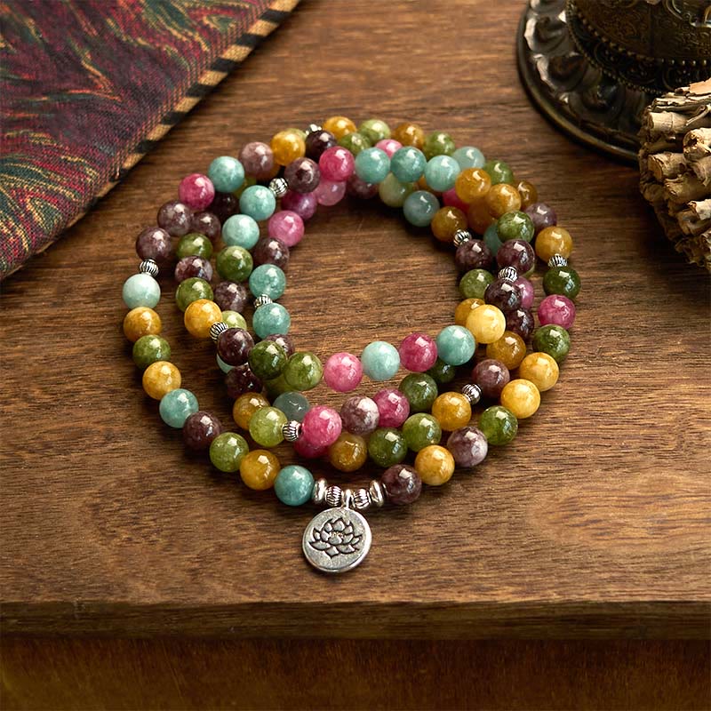 ATELIER-TIBET – Bracelet Mala Sagesse Lotus en Tourmaline Naturelle – 108 Perles – Bracelet Spirituel Unisexe