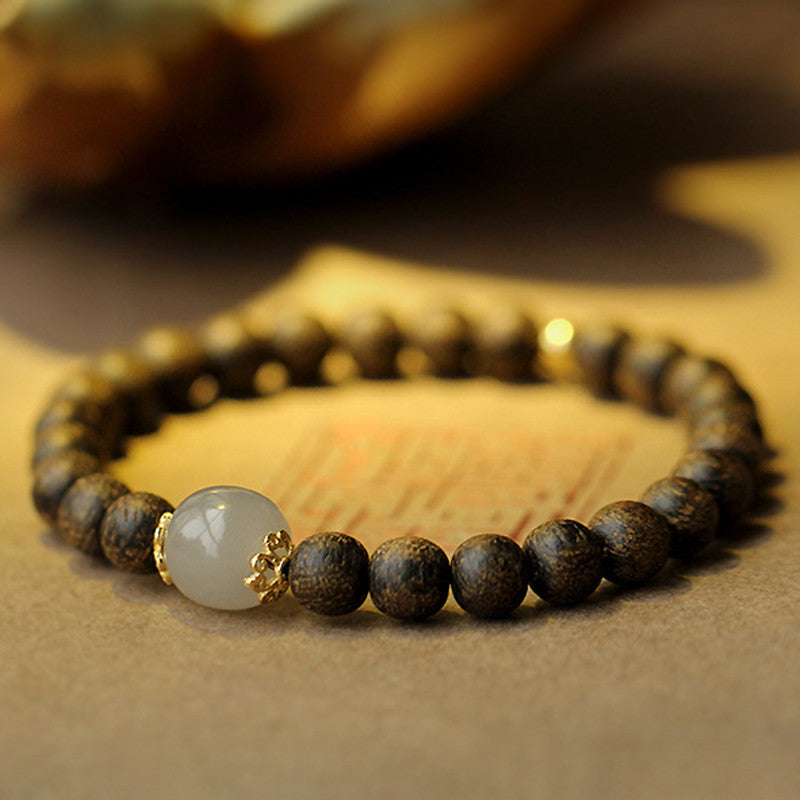 ATELIER-TIBET – Bracelet Force & Calme en Jade Naturel et Bois d’Agar | Équilibre & Sérénité