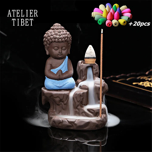 ATELIER-TIBET Encensoir « Petit Moine Bouddhiste » en Céramique – Décoration & Bien-être