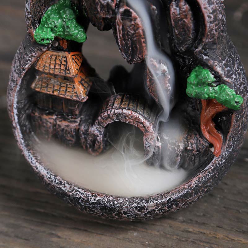 ATELIER-TIBET Brûleur d'encens à reflux en résine de méditation à motif de ponts de montagne