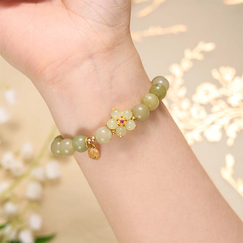 ATELIER-TIBET – Bracelet Porte-Bonheur en Jade Vert & Symbole Fu
