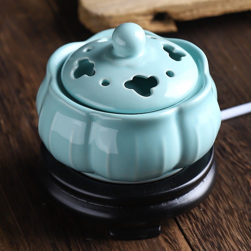 ATELIER-TIBET | Brûleur d’Encens Électrique Lotus Bleu – Céramique Émaillée