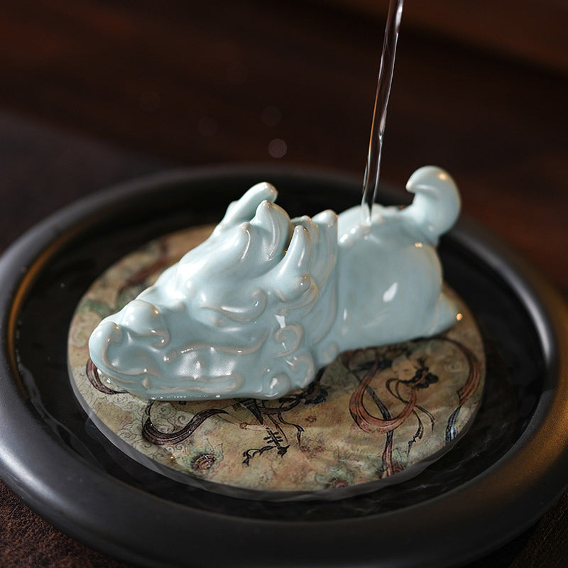 ATELIER-TIBET Année du Dragon Chance Thé en céramique Figurine pour animaux de compagnie Décoration de la maison