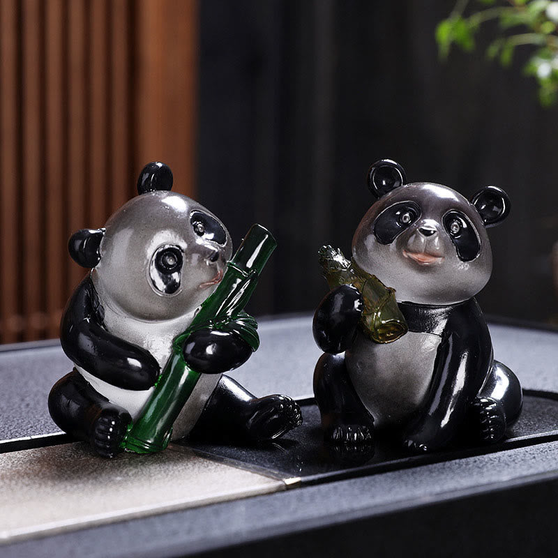 ATELIER-TIBET Pierres changeantes de couleur, petit panda mignon, bambou, thé, animal de compagnie, résine, figurine décorative pour la maison