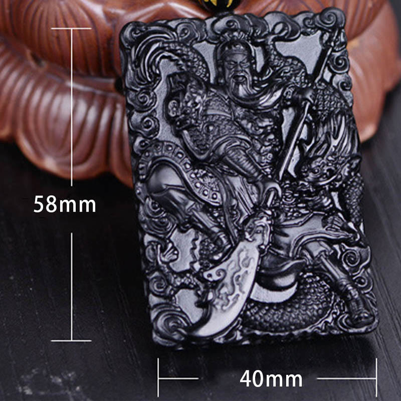 ATELIER-TIBET – Pendentif Guan Gong en Obsidienne Noire Naturelle