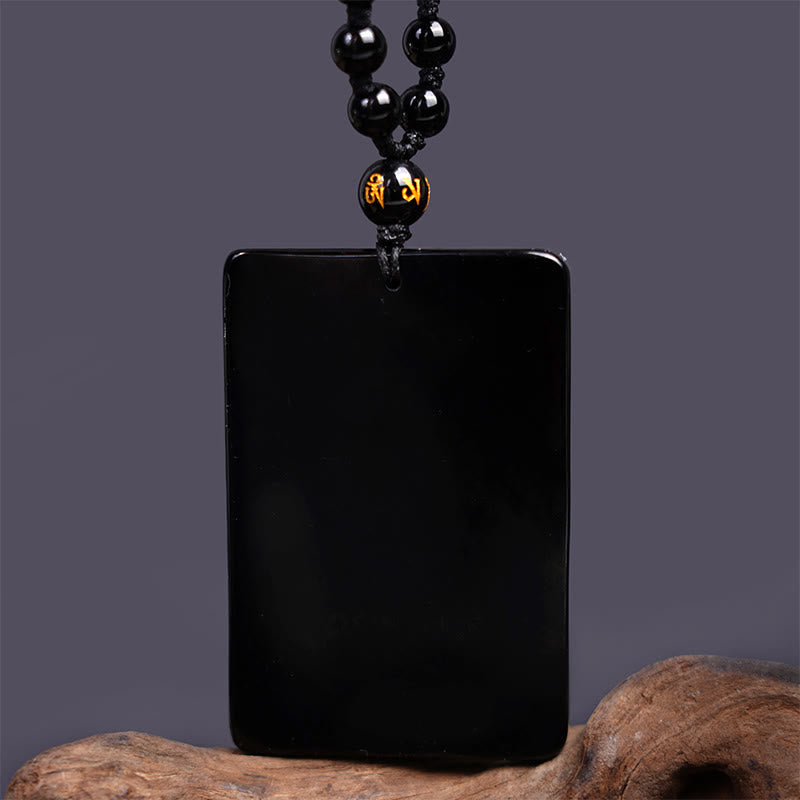 ATELIER-TIBET – Pendentif Guan Gong en Obsidienne Noire Naturelle