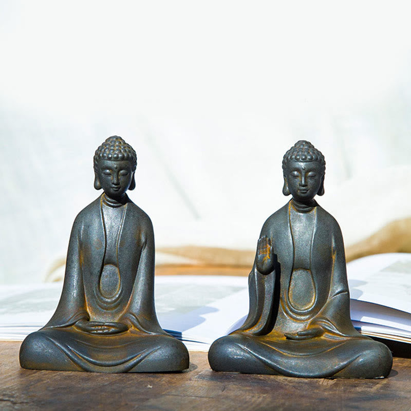 ATELIER-TIBET – Statue Bouddha Méditation en Poudre de Fer | Sculpture 12 cm Effet Rouille