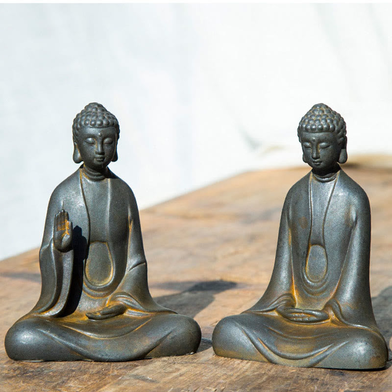 ATELIER-TIBET – Statue Bouddha Méditation en Poudre de Fer | Sculpture 12 cm Effet Rouille