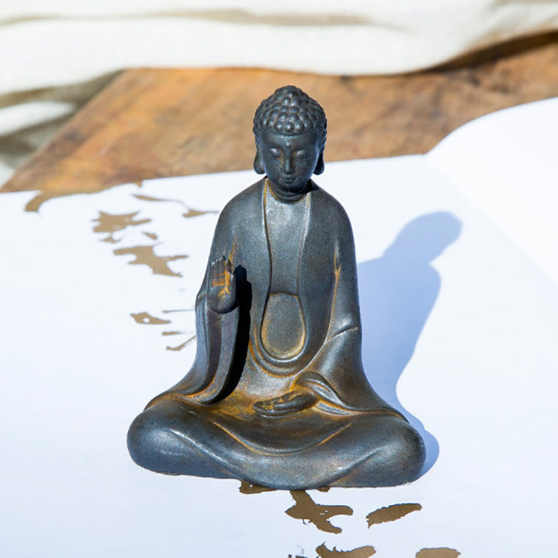 ATELIER-TIBET – Statue Bouddha Méditation en Poudre de Fer | Sculpture 12 cm Effet Rouille