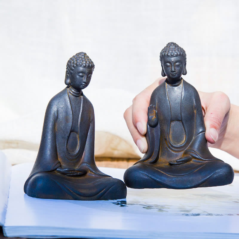 ATELIER-TIBET – Statue Bouddha Méditation en Poudre de Fer | Sculpture 12 cm Effet Rouille