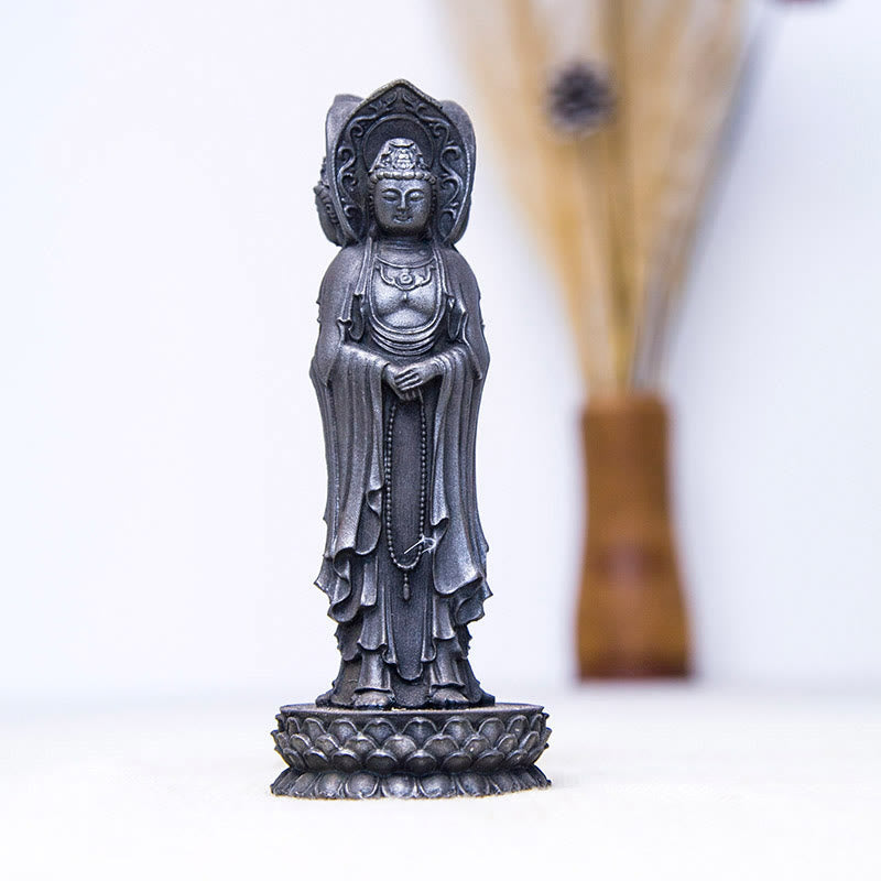 ATELIER-TIBET Statue de Buddha Stones en résine coulée à trois côtés Kwan Yin Avalokitesvara en poudre de fer et rouille Décoration de bureau