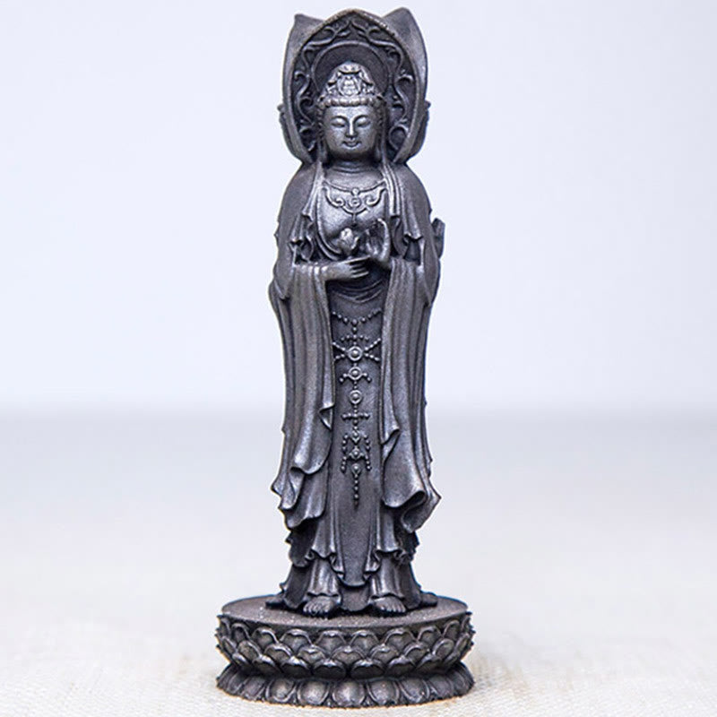 ATELIER-TIBET Statue de Buddha Stones en résine coulée à trois côtés Kwan Yin Avalokitesvara en poudre de fer et rouille Décoration de bureau