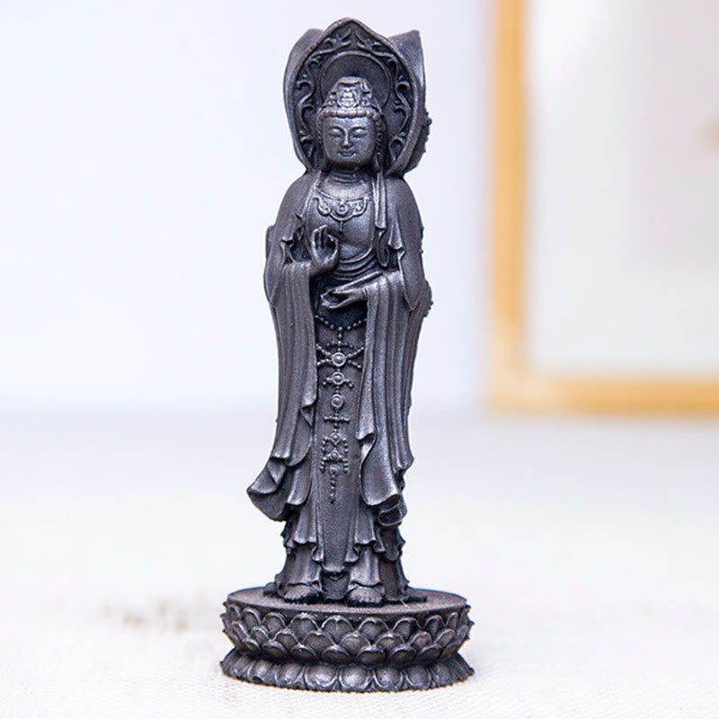 ATELIER-TIBET Statue de Buddha Stones en résine coulée à trois côtés Kwan Yin Avalokitesvara en poudre de fer et rouille Décoration de bureau
