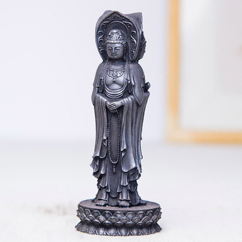 ATELIER-TIBET Statue de Buddha Stones en résine coulée à trois côtés Kwan Yin Avalokitesvara en poudre de fer et rouille Décoration de bureau