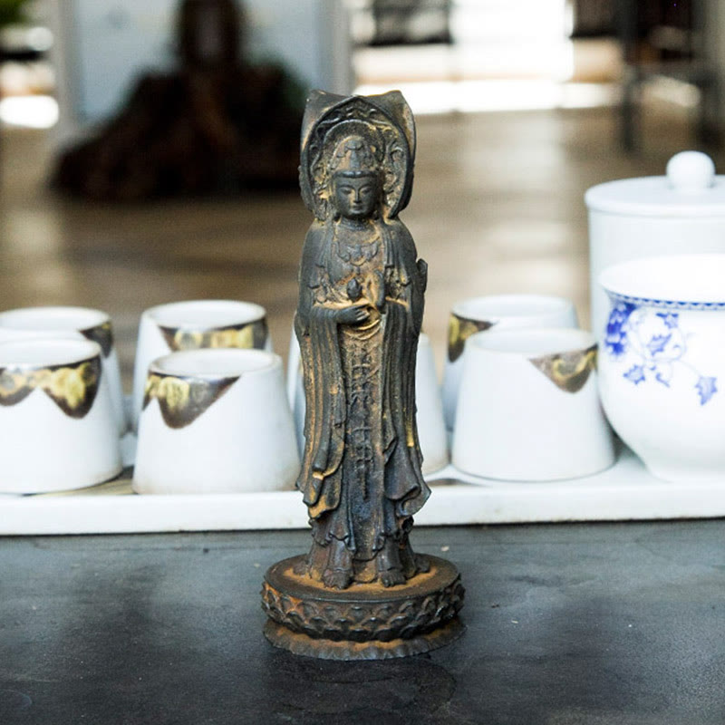 ATELIER-TIBET Statue de Buddha Stones en résine coulée à trois côtés Kwan Yin Avalokitesvara en poudre de fer et rouille Décoration de bureau