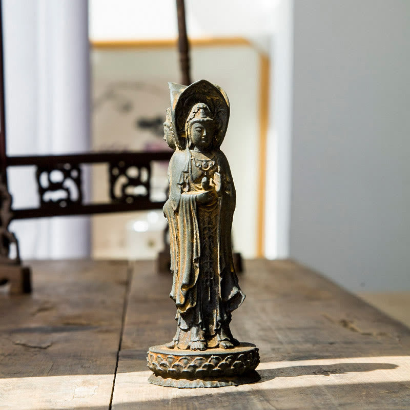 ATELIER-TIBET Statue de Buddha Stones en résine coulée à trois côtés Kwan Yin Avalokitesvara en poudre de fer et rouille Décoration de bureau
