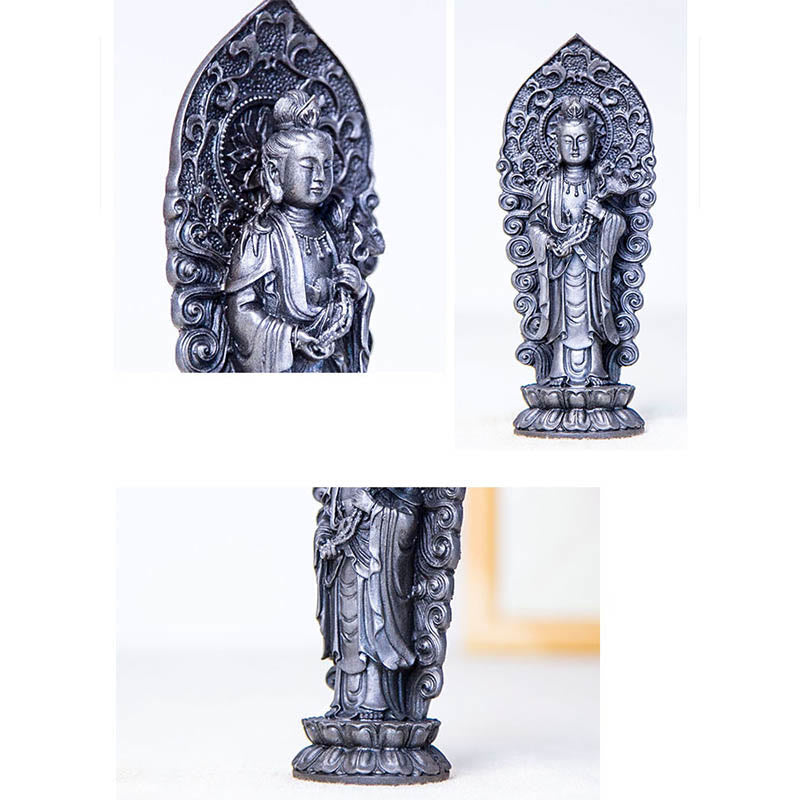 ATELIER-TIBET Statue de Buddha Stones en pierre faite à la main Amitabha Guanyin Avalokitesvara Mahasthamaprapta en poudre de fer et résine coulée rouillée