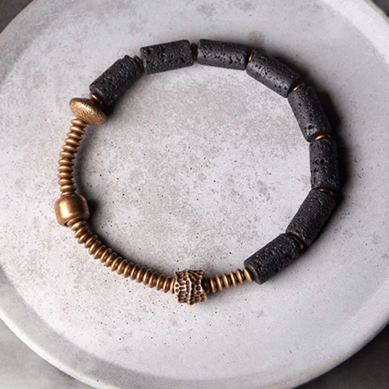 ATELIER-TIBET – Bracelet Spirituel Unisexe en Pierre de Lave & Cuivre – Abondance & Ancrage