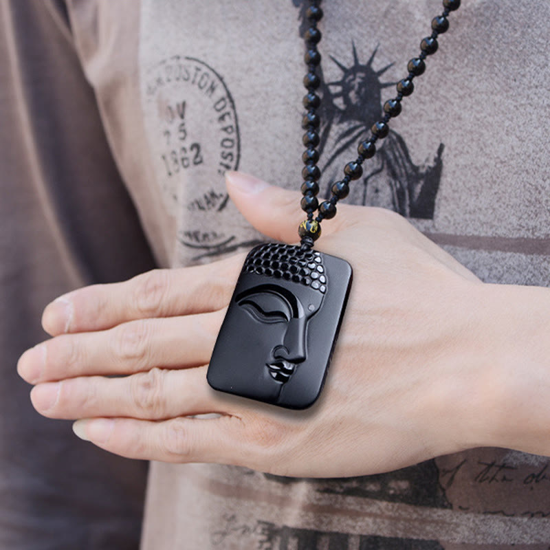 ATELIER-TIBET – Pendentif Bouddha en Obsidienne Noire Naturelle