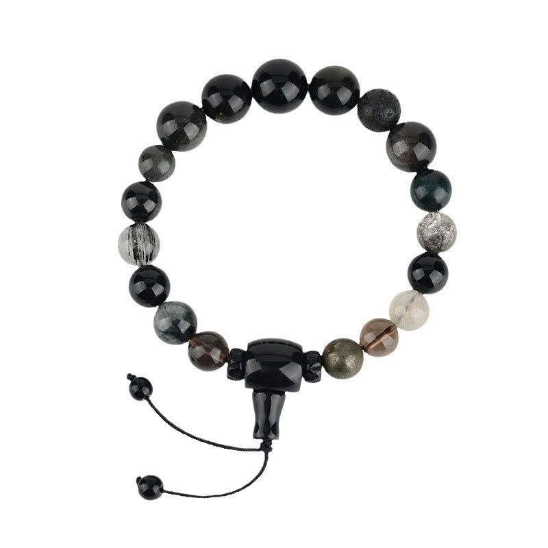 ATELIER-TIBET – Bracelet Sagesse des Cinq Éléments en Obsidienne Noire – Perles 8 mm