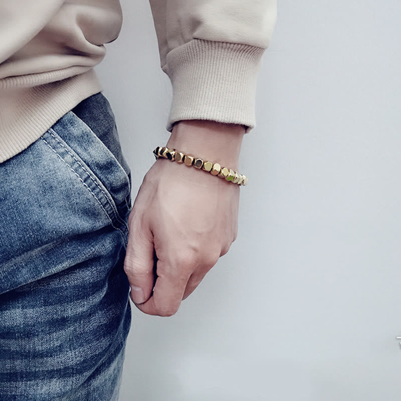 ATELIER-TIBET – Bracelet Porte-Bonheur en Cuivre Pur, Perles Cubiques 6 mm