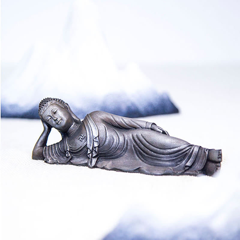 ATELIER-TIBET Bouddha couché Shakyamuni Poudre de fer Rouille Statue en résine coulée Décoration de la maison