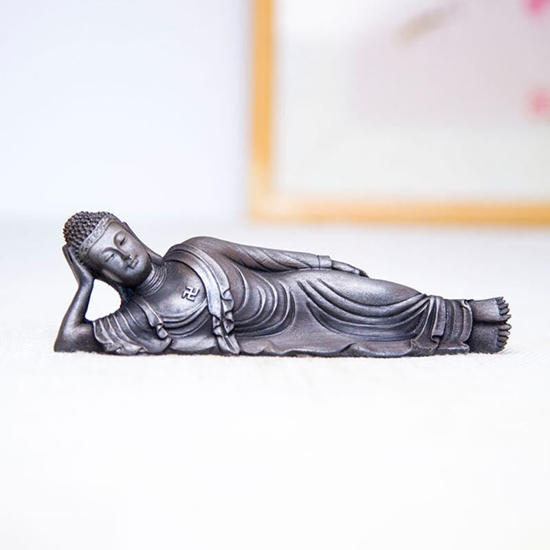 ATELIER-TIBET Bouddha couché Shakyamuni Poudre de fer Rouille Statue en résine coulée Décoration de la maison