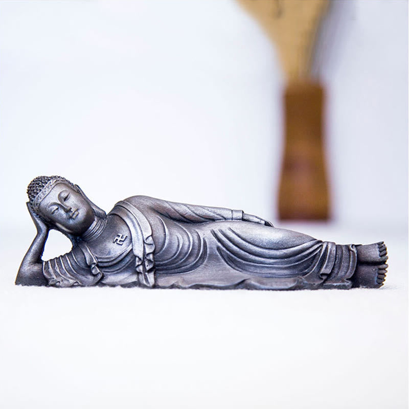 ATELIER-TIBET Bouddha couché Shakyamuni Poudre de fer Rouille Statue en résine coulée Décoration de la maison