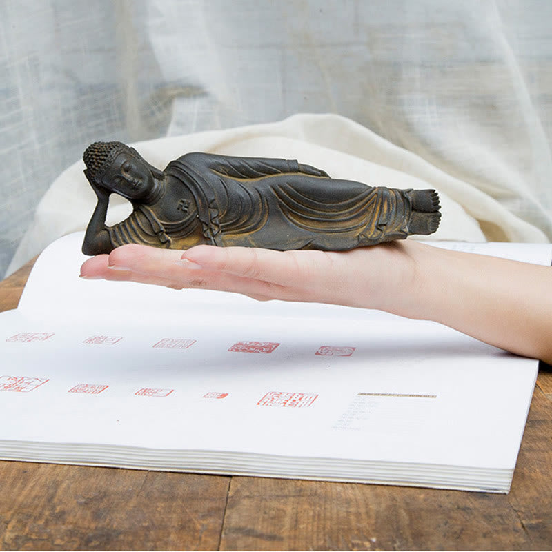 ATELIER-TIBET Bouddha couché Shakyamuni Poudre de fer Rouille Statue en résine coulée Décoration de la maison
