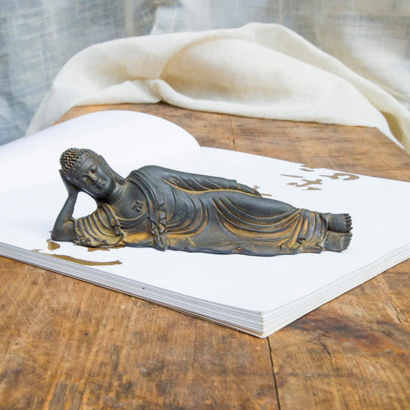 ATELIER-TIBET Bouddha couché Shakyamuni Poudre de fer Rouille Statue en résine coulée Décoration de la maison