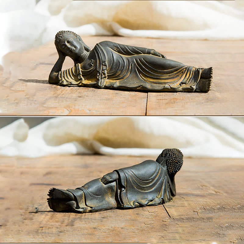 ATELIER-TIBET Bouddha couché Shakyamuni Poudre de fer Rouille Statue en résine coulée Décoration de la maison