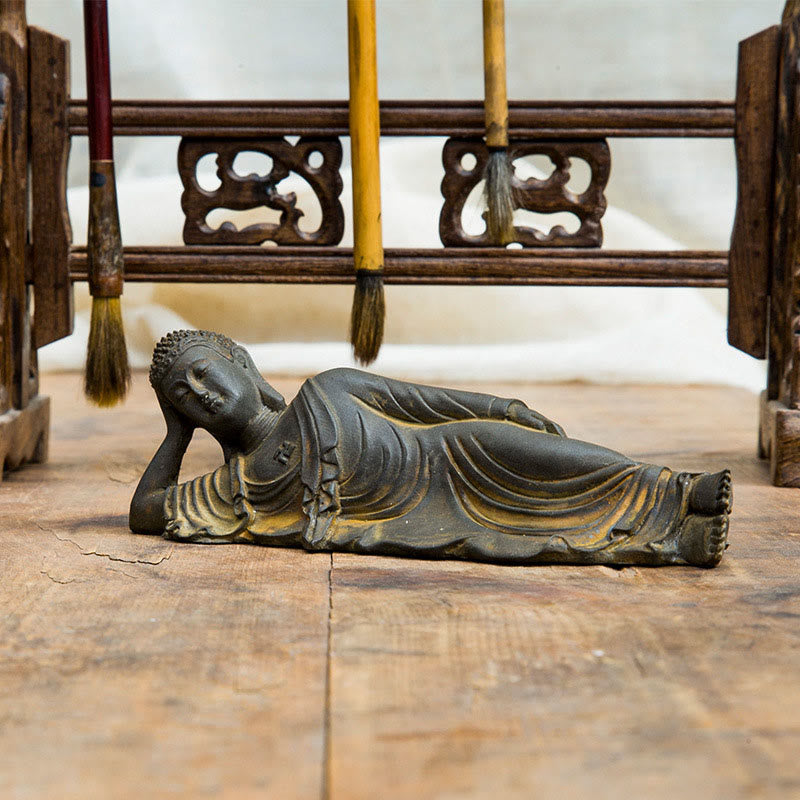 ATELIER-TIBET Bouddha couché Shakyamuni Poudre de fer Rouille Statue en résine coulée Décoration de la maison