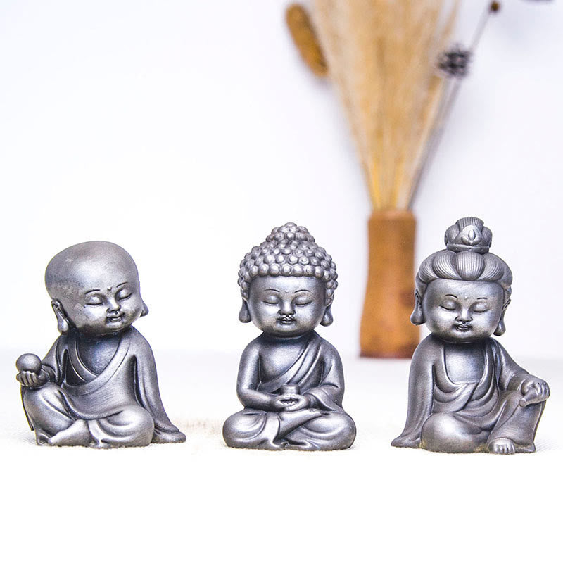 ATELIER-TIBET Pierres faites à la main, Ksitigarbha Kwan Yin Guanyin Avalokitesvara Tathagata, poudre de fer rouille, Statue en résine moulée, décoration de la maison