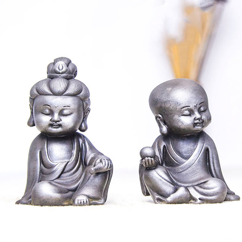 ATELIER-TIBET Pierres faites à la main, Ksitigarbha Kwan Yin Guanyin Avalokitesvara Tathagata, poudre de fer rouille, Statue en résine moulée, décoration de la maison