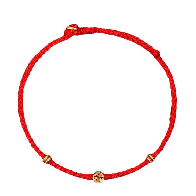 ATELIER-TIBET – Bracelet Porte-Bonheur Fil Rouge & Symbole Fu en Argent Sterling 925