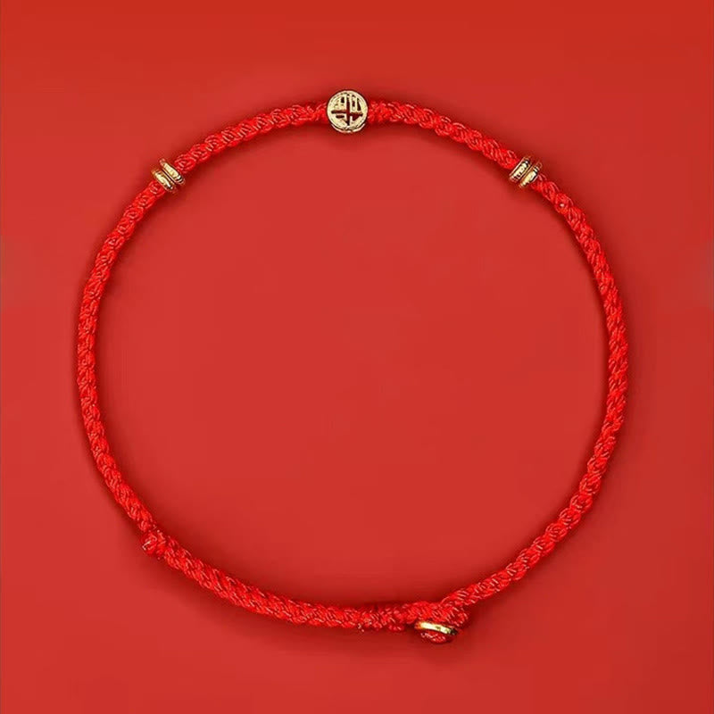 ATELIER-TIBET – Bracelet Porte-Bonheur Fil Rouge & Symbole Fu en Argent Sterling 925
