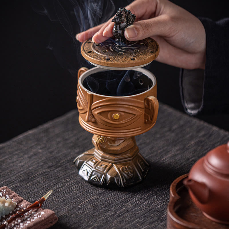 ATELIER-TIBET Brûleur d'encens en céramique de guérison en Buddha Stones Sanxingdui Décoration de bureau