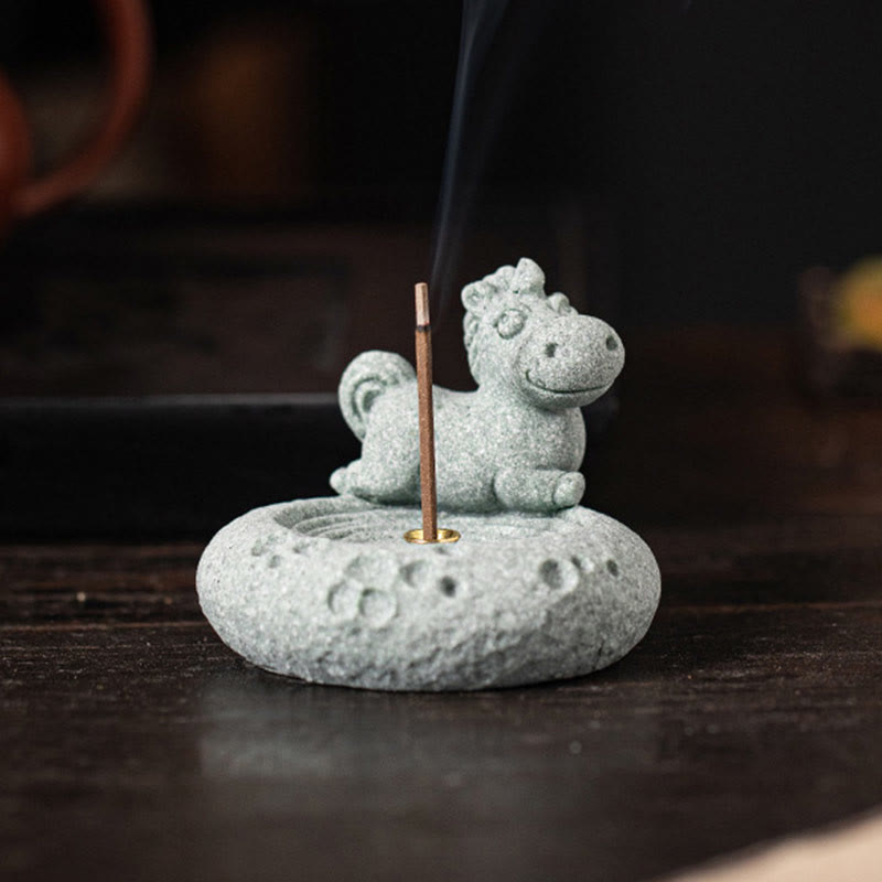 ATELIER-TIBET Brûleur d'encens de guérison du zodiaque chinois en Buddha Stones Décoration de bureau