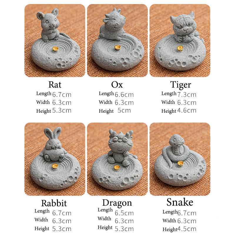 ATELIER-TIBET Brûleur d'encens de guérison du zodiaque chinois en Buddha Stones Décoration de bureau