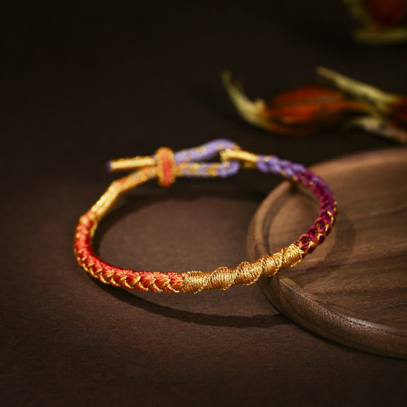 ATELIER-TIBET – Bracelet Tibétain en Fil Doré & Fil Rouge, Nœud Écailles de Dragon Ajustable