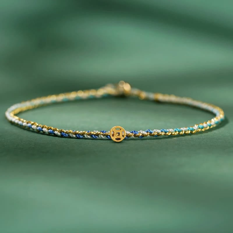ATELIER-TIBET – Bracelet Corde Lotus Porte-Bonheur Coloré (Option Pièce de Cuivre)